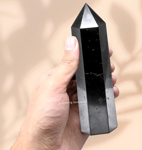 Image of Amazing Gemstone Large Shungite Crystal Towers ~ Natural Healing Crystal Point Obelisk for Reiki Healing and Crystal Grid (5.5 inch to 6 inch INCH)