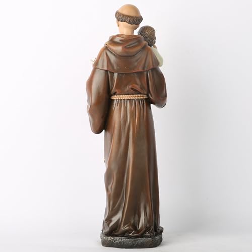 BC Katolicki posąg św. Antoniego z Padwy, postać błogosławiona, religijna inspirująca dekoracja domu, 37,5 cm H, renesansowa rzeźba ręcznie wykonana przez Buildclassic