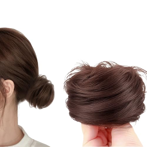 fKiZanthene Moño postizo rizado marrón oscuro con banda elástica, para cabello fino, para oficina, uso diario, eventos, peinados