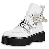 ankle boots getragen  SCARPE VITA Damen Stiefeletten Plateau Boots Leder-Optik Schuhe Kurzschaft-Stiefel Profilsohle Ankle Booties Schnallen 173339 Weiss 39