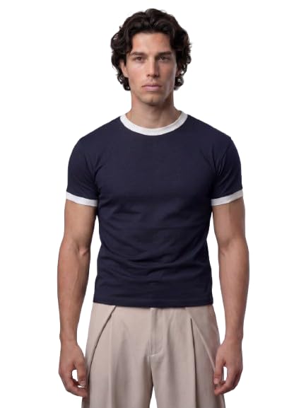 Navy Cropped Ringer T-Shirt | 100% Cotton Fabric | Muscle fit-image-38