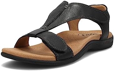 Taos The Show Women's Black Leather Wedge Sandals Size 8 | Image 1