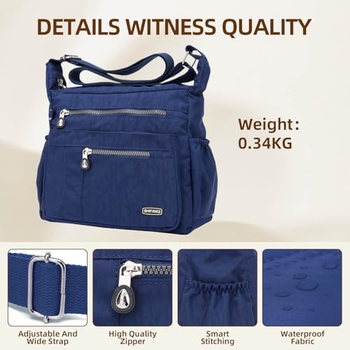 Image of Crossbody Bag for Women, Multi Pockets Waterproof Nylon Shoulder Handbag, Lightweight Crossbody Purse for Ladies