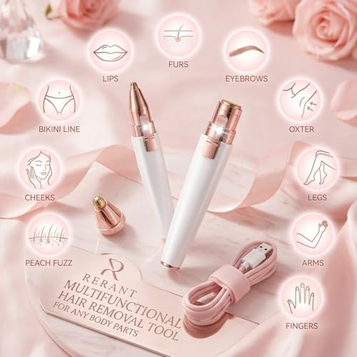 Image of RERANT 2-in-1 Eyebrow Trimmer and Facial Hair Remover for Women, Rechargeable Electric Face Razor with Built-in LED Light, Painless Precision Eyebrow Razor and Lip Hair Trimmer, Portable (S1)