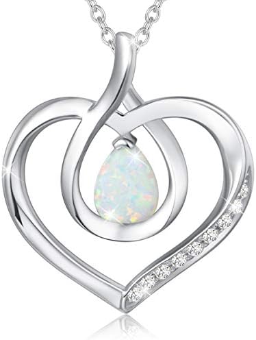 Agvana October Birthstone Jewelry Opal Necklace for Women Sterling Silver Forever Love Infinity Heart Pendant Necklace Fine Jewelry Anniversary Birthday Gifts for Women Girls Mom Wife Her