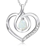 AGVANA October Birthstone Jewelry Opal Necklace for Women Sterling Silver Forever Love Infinity Heart Pendant Necklace Anniversary Birthday Gifts for Women Mom Wife Her