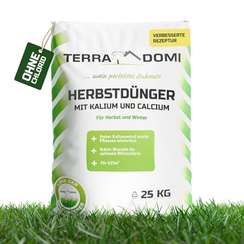 TerraDomi Rasendünger Herbst 25kg für 625m² | ohne Chlorid | Kalium Dünger für starke Wurzeln macht den Rasen winterfest | fördert Langzeitwirkung | streuwagengeeignet TerraDomi Rasendünger Herbst 25kg für 625m² | ohne Chlorid | Kalium Dünger für starke Wurzeln macht den Rasen winterfest | fördert Langzeitwirkung | streuwagengeeignet