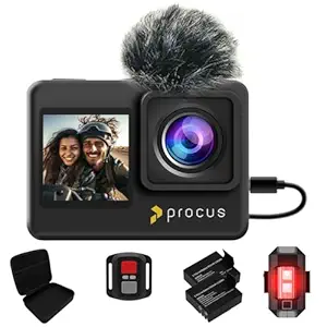 PROCUS Rush Dual Screen 24MP Real 4K 60 FPS Action Camera with 6-Axis Gyro EIS Stabilization, 2X Batteries, USB Type-C External Mic, 170 Wide Angle & 24+ Accessories (with EIS & Dual Screen)