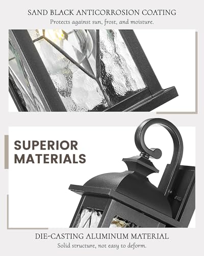 Image of FEMILA 15 inch Exterior Wall Sconce, 2-Pack Outdoor Waterproof Wall Lights Fixture, Anti-Rust Matte Black Finish with Water Ripple Glass,4FD54B-2PK BK-SD