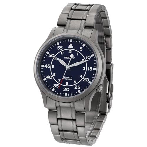 BERNY Titanium Watches for Men, Japanese Precision Quartz Movement | Military Style Field Wristwatch, Luminous, Easy-to-Read Arabic Numerals, AR Sapphire Glass, 5ATM Waterproof