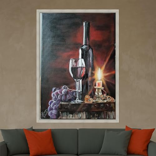Toile nature morte vin rouge pour déco de table aux chandelles