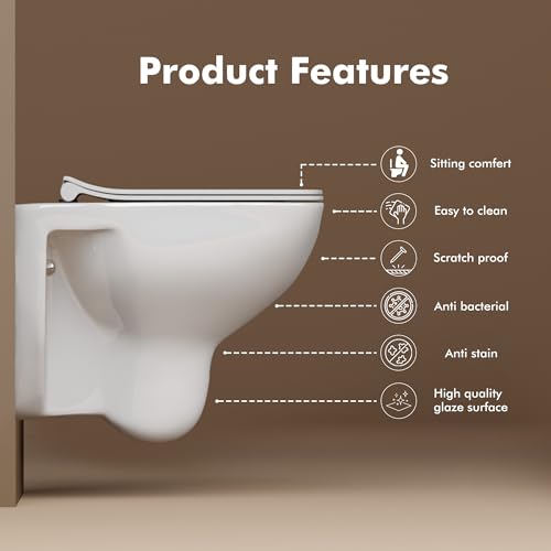 Image of WASSMIST Commode Toilet | Western Commode For Toilet | P-Trap Outlate | SoftClose Toilet Seat