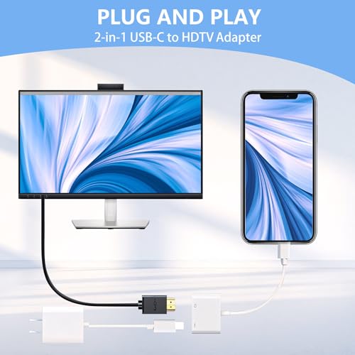 Image of Kinhaly USB C to HDTV for TV, 4K@60Hz Type C to Adapter with Charging Port, iPhone to HD to USB C Adapter Compatible for iPhone 16 /15 Series /iPad Pro /Galaxy /MacBook Pro to HDTV Projector