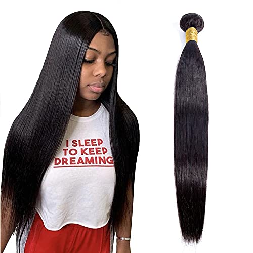 Aigemei Brazilian Virgin Straight Bundles 8a Unprocessed Real Human Hair Extension Natural Black Double Weft Weave Straight Human Hair Bundles(16inch, Natural Color)