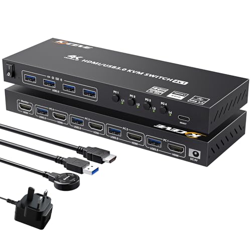 YOUTINGHDAV KVM Switch HDMI 4 Ports, USB 3.0 KVM Switch 4 Computer 1 Monitor 4K@60Hz, EDID Emulator, KVM 4 PC Share Mouse Keyboard Printer and Monitor, with Wired Remote