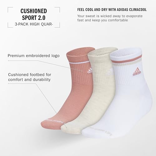 adidas Women's Cushioned Sport High Quarter Socks (3-Pair) Above The Ankle Height with Arch Compression for a Secure Fit2