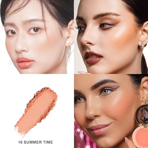 Oulac Peach Blush Makeup Fair Skin| Pigmented Powery Blush Korean Style| Natural Radiant Look| Blendable & Buildable blush Light Skin| Vegan Cruelty-Free| 4.8g 16 Summer Time