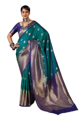 MADHUHANSH Women's Pure Kanjivaram Banarasi Silk Saree With Rich Zari Woven Contrast Border and Unstihed Blouse Piece Festive Saree for Women product image 8