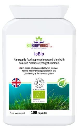 IoBio | Organic Iodine-Rich Blend | Artichoke, Chlorella, Spirulina, Ashwagandha Root and Cayenne | Selenium, tyrosine, zinc, Copper, Vitamins A, B2, B3, B6 and C | 100 Vegan Capsules