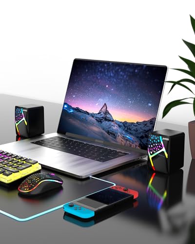 Image of Jedel 2x6W Gaming PC Speaker with RGB Lights, USB Powered Laptop Speaker, 3.5mm AUX Wired Stereo Computer Speaker for Desktop & Laptop, 20Hz-20kHz, Constellation S527 Black