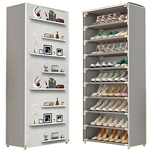 YASTA Scarpiera In Tessuto TNT 10 Ripiani Salvaspazio Armadio Scaffale Portascarpe Pieghevole Verticale Slim con Copertura Antipolvere Grigio Organizer Scarpe Mobiletto da Campeggio