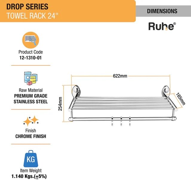 Image of Ruhe Drop Towel Rack Premium Stainless Steel | Towel Cloth Rack /Holder /Stand /Shelf Accessories for Bathroom and Kitchen | 24 Inches