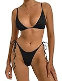 FAIABLE Bikini Sets for Women Adjustable Two Piece Bathing Suits Sexy String Bikini V Neck Push Up Triangle Top Swimwear Black