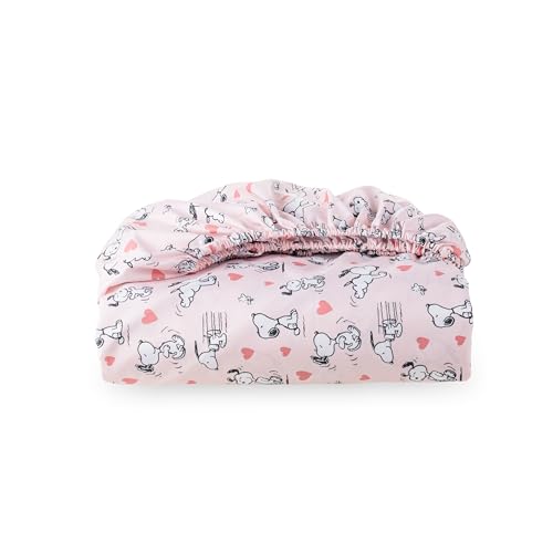 Berkshire Blanket Peanuts® Fitted Sheet King Size, Cute Character Snoopy Microfiber Sheet with Deep Pocket, Soft and Breathable, Mini Peanuts Poses and Hearts Blush