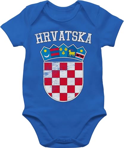 Baby Body Kurzarm - 2026 Fussball WM Fanartikel - Kroatien Wappen Hrvatska Krotatisch - 1/3 Monate - Royalblau - kroatische produkte europameisterschaft em croatia babybody 2024 fußball croatian