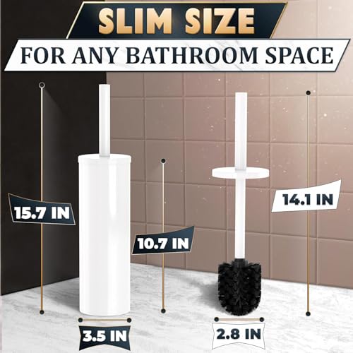 Image of Stainless Steel Toilet Brush and Holder Set White - Long Handle Toilet Bowl Cleaner Brush and Holder - Removable Inner Liner, Shiny Design, Splash Protection & Dense Bristles for Bathroom Cleaning