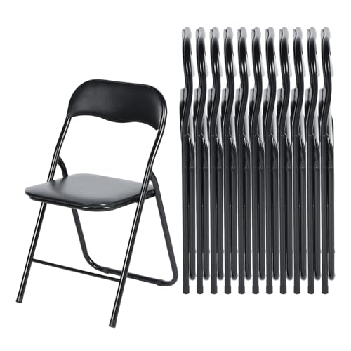 EGGREE Ensemble de 12 Chaises Pliantes Noires - Cadre Métallique, Siège Rembourré en PVC - Capacité de Charge 110 kg - Chaise Ergonomique Pliable pour...