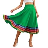 Flamenco, gonna da donna, spagnola, colorata, gonna da ballo, gonna lunga swing, gonna in tulle, elegante linea ad A, gonna a pieghe, Q verde, XXXXL