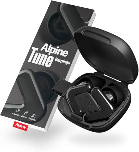 Alpine Tune Tapones Oidos Concierto, Tapones Oidos Música con Reducción de Ruido, Calidad Hi-Fi, 19dB Protección Auditiva, 4 Tamaños Incluidos, Para Festivales, Fiestas y Clubs, Negro