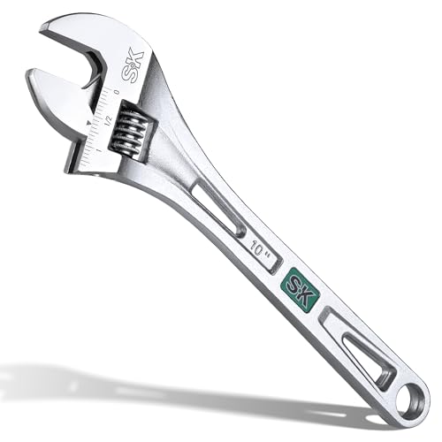 SK 10-Inch Adjustable Wrench, 1-1/4' Jaw Capacity, Cr-V Steel, SAE&Metric Scales