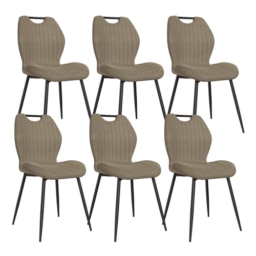 JIJIAN Lot de 6 Chaises de Salle à Manger, Chaise de Cuisine, Chaise tapissée, Chaises de Salon, Dossier en Tissu et Pieds en Métal, Idéales pour Salle à...