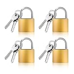 4 Pack Small Padlock, Padlocks with Keys, Small Metal Luggage Padlock, Solid Brass Locks for Jewelry Box, Diary, Suitcase Lock, Classroom - Mini Indoor Outdoor Locks