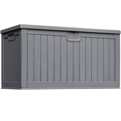 Image of Greesum 230 Gallon HDPE Outdoor Storage Box with Removable Dividers, Weatherproof Oversized Deck Box for Patio, Garage, Garden, Gray