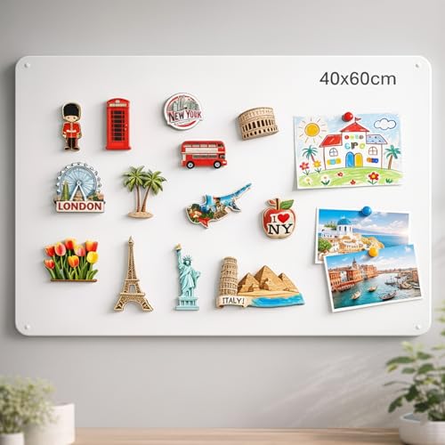 Qiytecno Tableau Magnétique Mural 40x60cm: Blanc Mat Grand Pêle-Mêle Photo Métal & Organisateur Bureau | Panneau Aimanté Design pour Cuisine &...