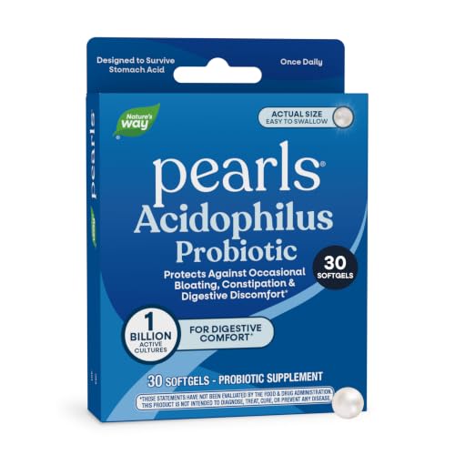 Natures Way Probiotic Pearls Acidophilus Supports Digestive Balance & Gut Health* Reduces Occasional Constipation and Bloating* 1 Billion CFU No Refrigeration Required 30 Softgels