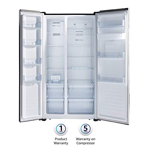 Image of (Renewed) AmazonBasics 564 L Frost Free Side-by-Side Refrigerator Appliance with Water Dispenser (Black Glass Door)