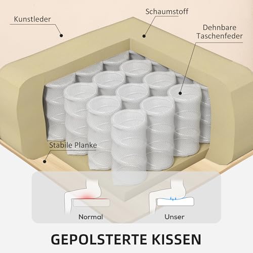 HOMCOM Relaxsessel mit Hocker, 360°drehbarer Fernsehsessel mit Liegefunktion, TV-Sessel mit Taschenfeder für Wohnzimmer, Kunstleder, Cremeweiß – Bild 5