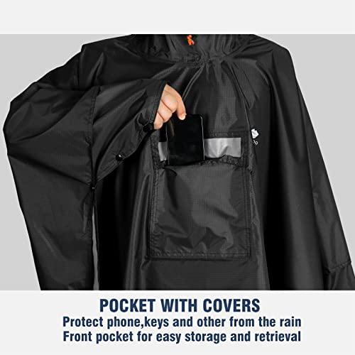 ANYOO Leichter Wasserdichter Regenponcho Regenjacken mit Ärmeln Belüftet Mehrzweck Regenmantel mit Kapuze Ideal für im Freien Camping Wandern Angeln, Schwarz, Einheitsgröße