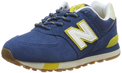 New Balance Kid's 574 V1 Lace-Up Sneaker, Nb Dark Blue/Chartreuse, 13.5 W US Little Kid