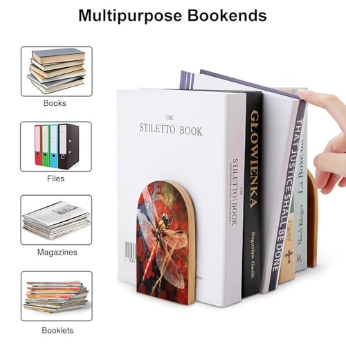 Sujetalibros de madera para evitar caídas de libros soporte estable libélula roja 4
