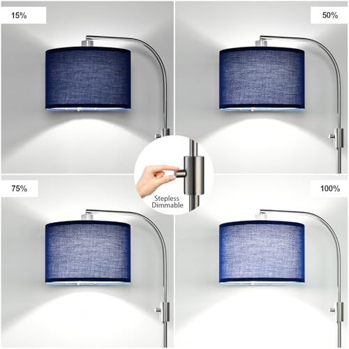 Image of Nintiue Upgraded Modern Arc Dimmable Tall Standing Floor Lamp with Blue Shade, 1200 Lumens LED Bulb Included, for Living & Reading Room, Bedroom, Office & Nursery, Brushed Nickel