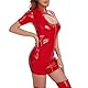 Gatamiau Damen Lederkleid Sexy Clubwear Lackleder Kleid Slim Fit Wetlook Reißverschluss Mini Kleid Partykleider Cosplay Kostüm Playsuit Latex Catsuit Frauen Dessous Nachtwäsche (Rot, S)