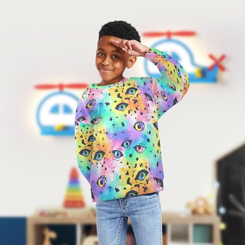 JUNZAN Halloween Scary Eyes Rainbows Leopard Printed Kids Boys Pullover Hoodie Crewneck Hoodies for Girls Athletic 4T4