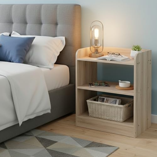 Image of WonderStand SOMNIA | 3 Shelves Bedside Table (Asian Walnut) | Bed Side Table for Bedroom | End Table /Coffee Table /Home Decor Table /End Table for Living Room