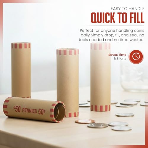 Image of PM Company 100 Pcs Preformed Pennies Coin Wrappers Rolls ABA Color-Coded
