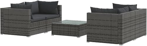 vidaXL Juego de sala de patio de 6 piezas, juego de muebles de patio para jardín al aire libre, sofá modular con cojines, sofá medio, gris ratán de
